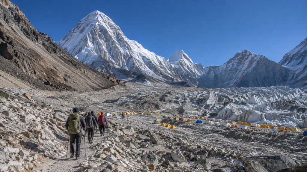 Everest Base Camp Trek Guide showing trekkers in Nepal’s Khumbu region